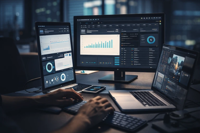 Digital dashboards and system workflows across multiple screens